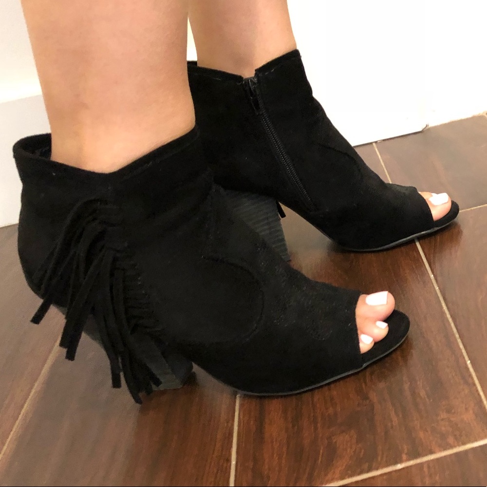 Peep toe suede booties